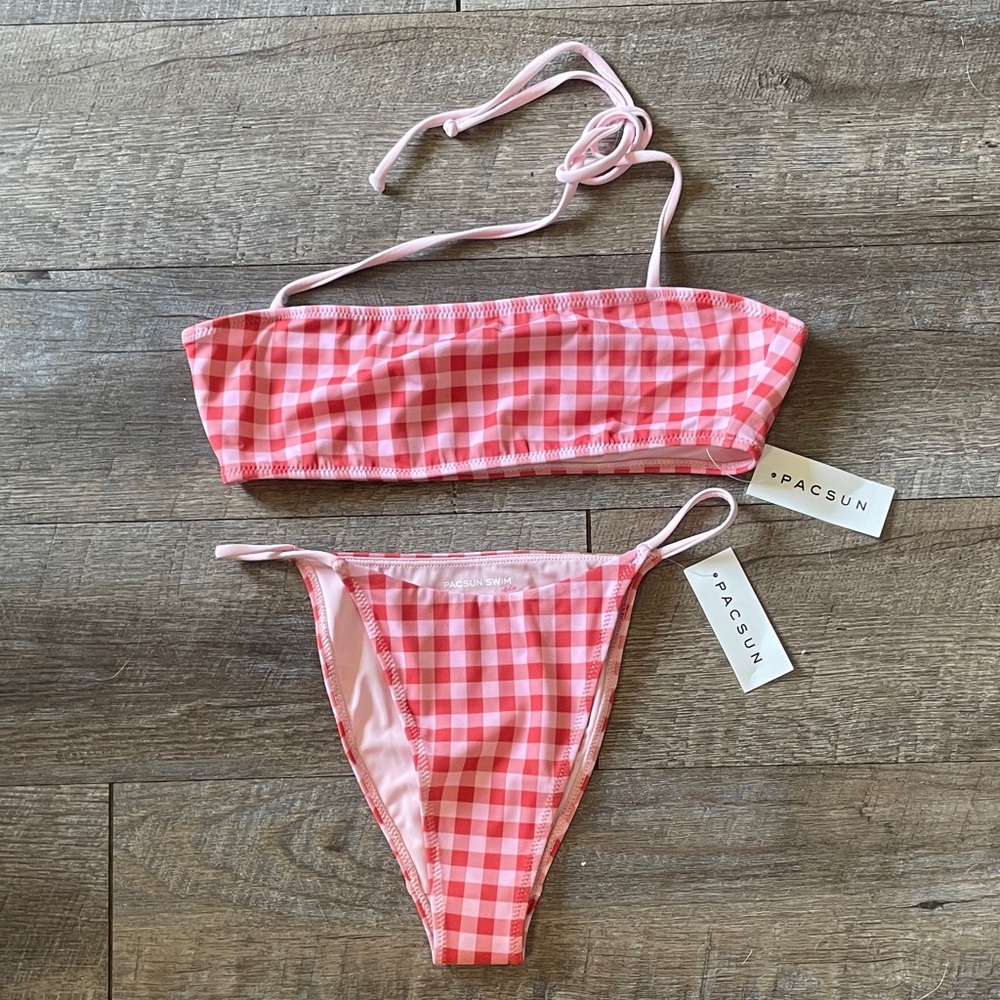 NWT PacSun Checkered Bikini Top & High Waisted Bikini Bottoms Set